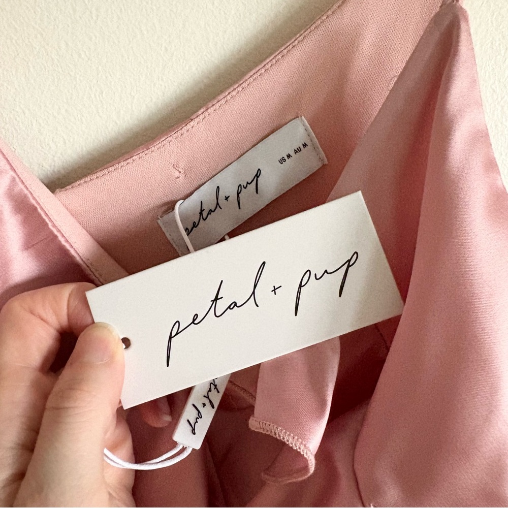 Petal + Pup Ciao Ruffles Maxi Satin Dress in Pink NEW - Picture 8 of 8